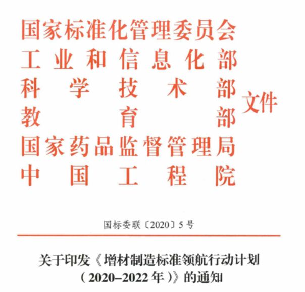 工信部等6部門(mén)印發(fā)《增材制造標(biāo)準(zhǔn)領(lǐng)航行動(dòng)計(jì)劃 (2020-2022年）》